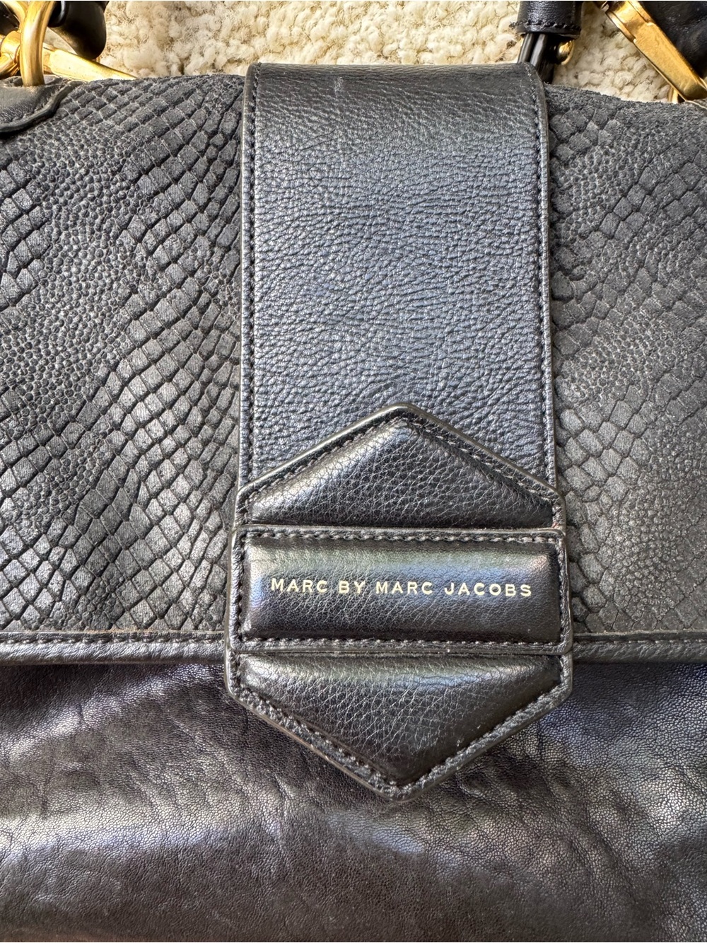 Marc By Marc Jacobs Black Textured Flap Top-Handle Satchel - Picture 2 of 11